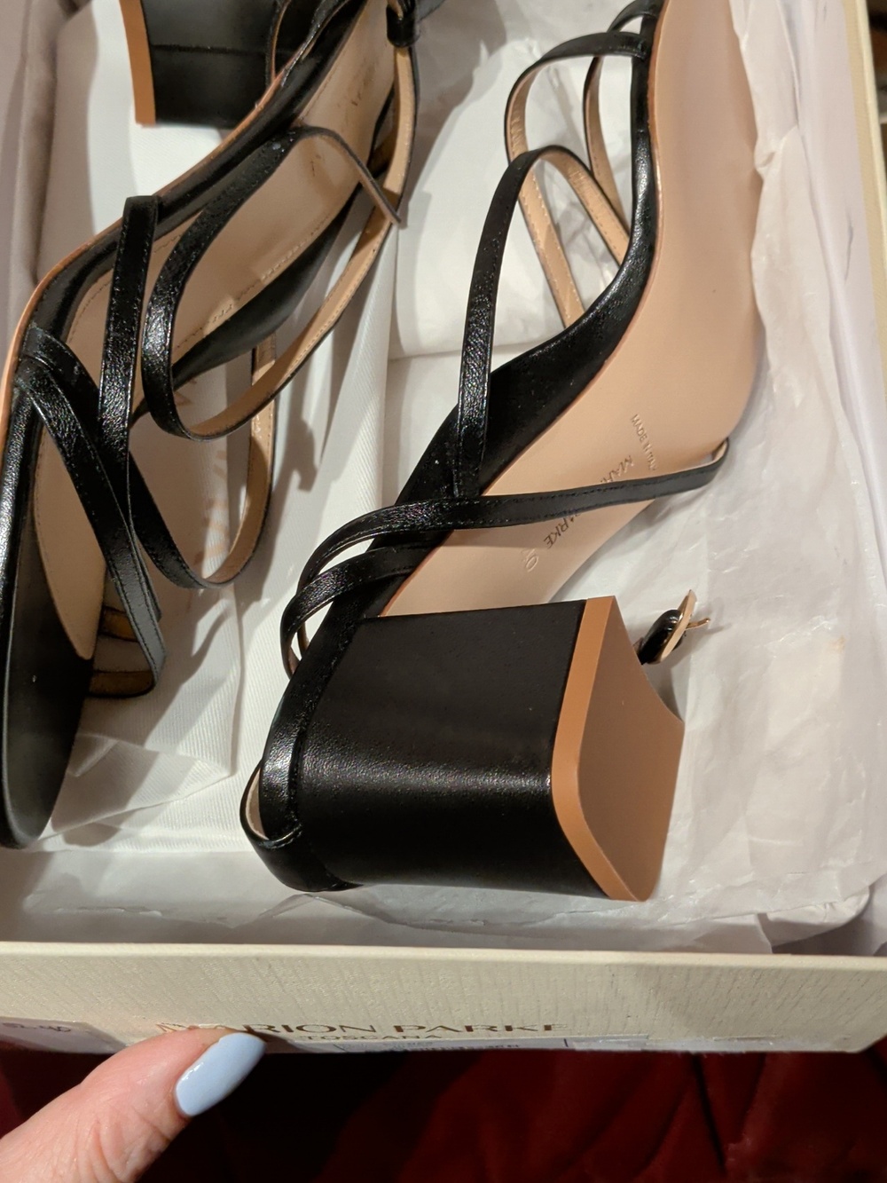 Women's Black Strappy Block Heel Sandals - Sleek Evening Heels - Picture 7 of 8